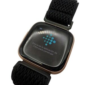 Fitbit Versa Smartwatch Rose Gold Aluminum Black Woven Band + Charger
